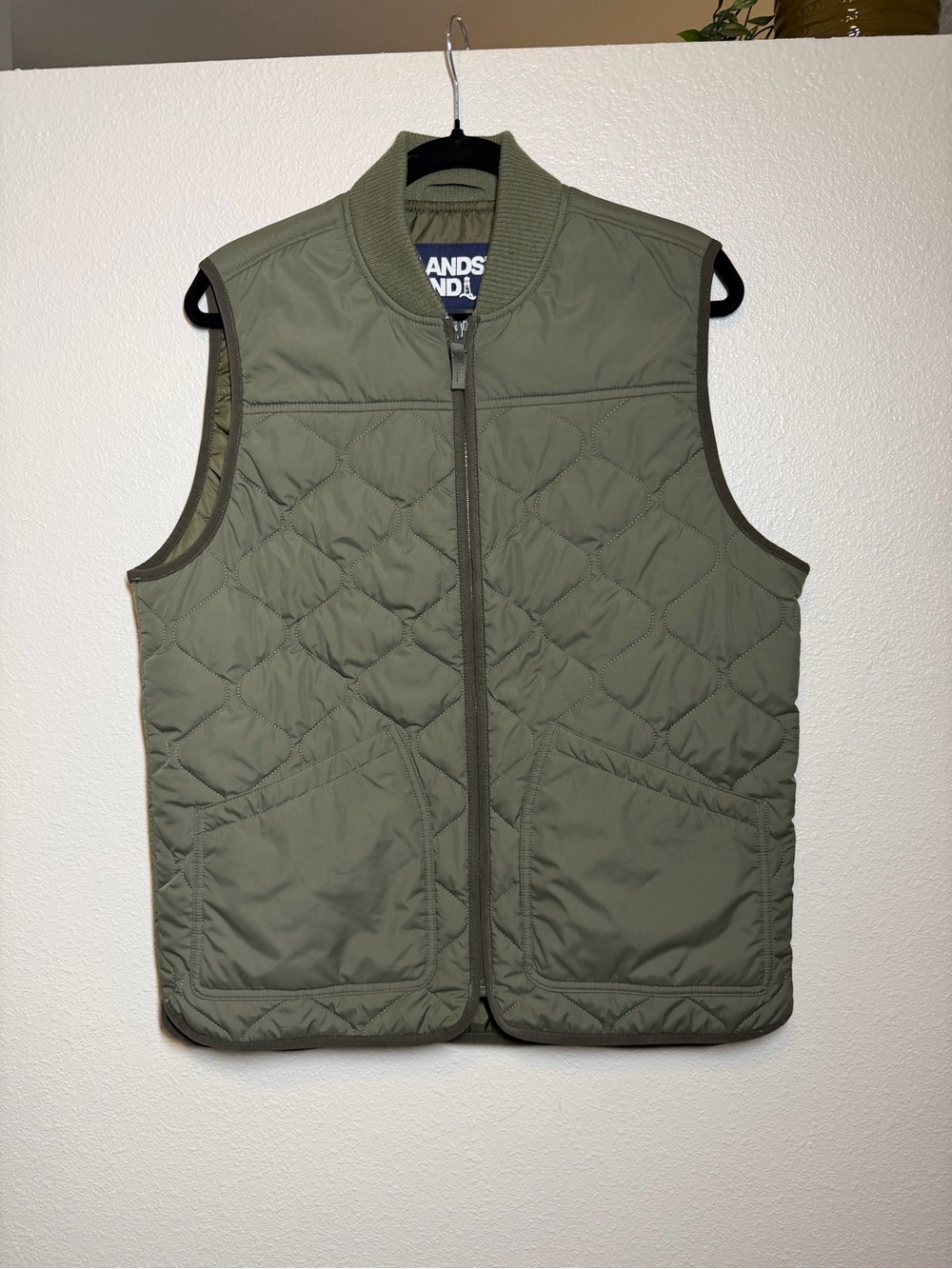 Quilted Olive Green Men's Vest Land’s End utility Sz small 34-36 primaloft zip